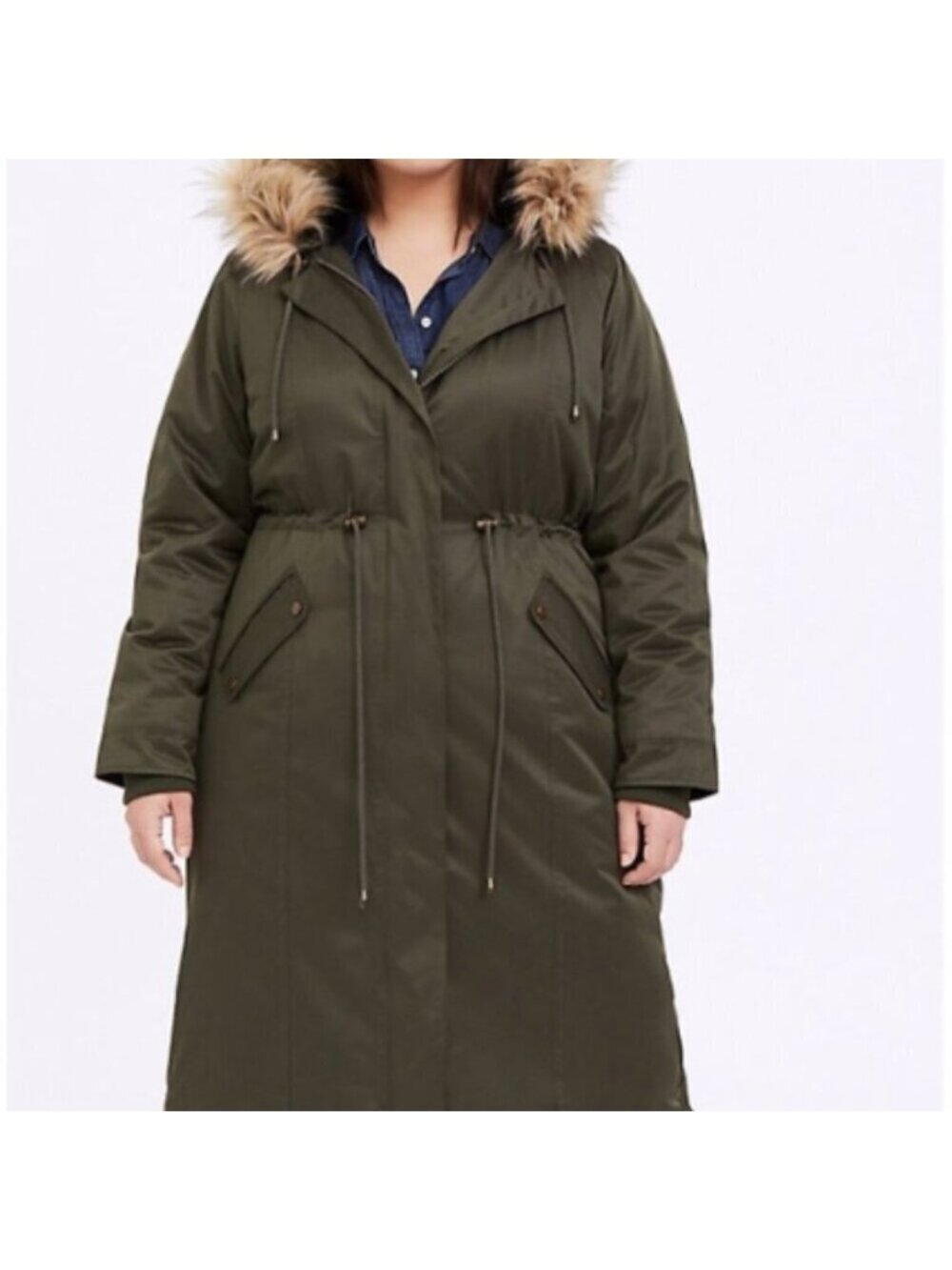 Torrid Green Long Parka Faux Fur Hood 3X - Picture 3 of 16
